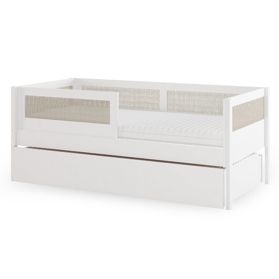Combo Cama Sofá Haus Nature Com Palha 2 em 1 Com Cama Auxiliar e Escorregador - Branco