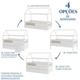 Combo Cama Sofá Haus Nature Casinha Com Palha 2 em 1 Com Cama Auxiliar - Branco