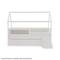 Combo Cama Sofá Haus Nature Casinha Com Palha 2 em 1 Com Cama Auxiliar e Escorregador - Branco