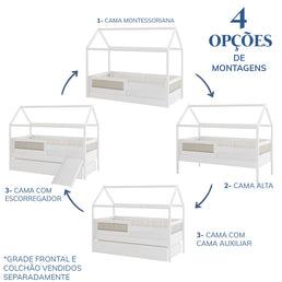 Combo Cama Sofá Haus Nature Casinha Com Palha 2 em 1 Com Cama Auxiliar e Escorregador - Branco