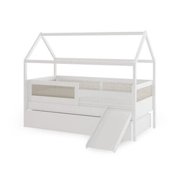 Combo Cama Sofá Haus Nature Casinha Com Palha 2 em 1 Com Cama Auxiliar e Escorregador - Branco
