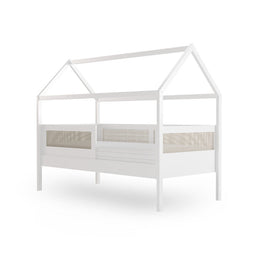 Combo Cama Sofá Haus Nature Casinha Com Palha 2 em 1 Com Cama Auxiliar e Escorregador - Branco