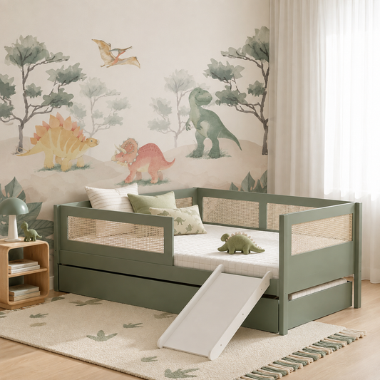 Combo Cama Sofá Haus Nature Com Palha 2 em 1 Com Cama Auxiliar e Escorregador - Verde Jardim