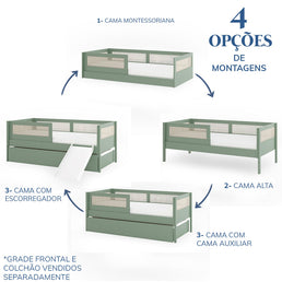 Combo Cama Sofá Haus Nature Com Palha 2 em 1 Com Cama Auxiliar e Escorregador - Verde Jardim