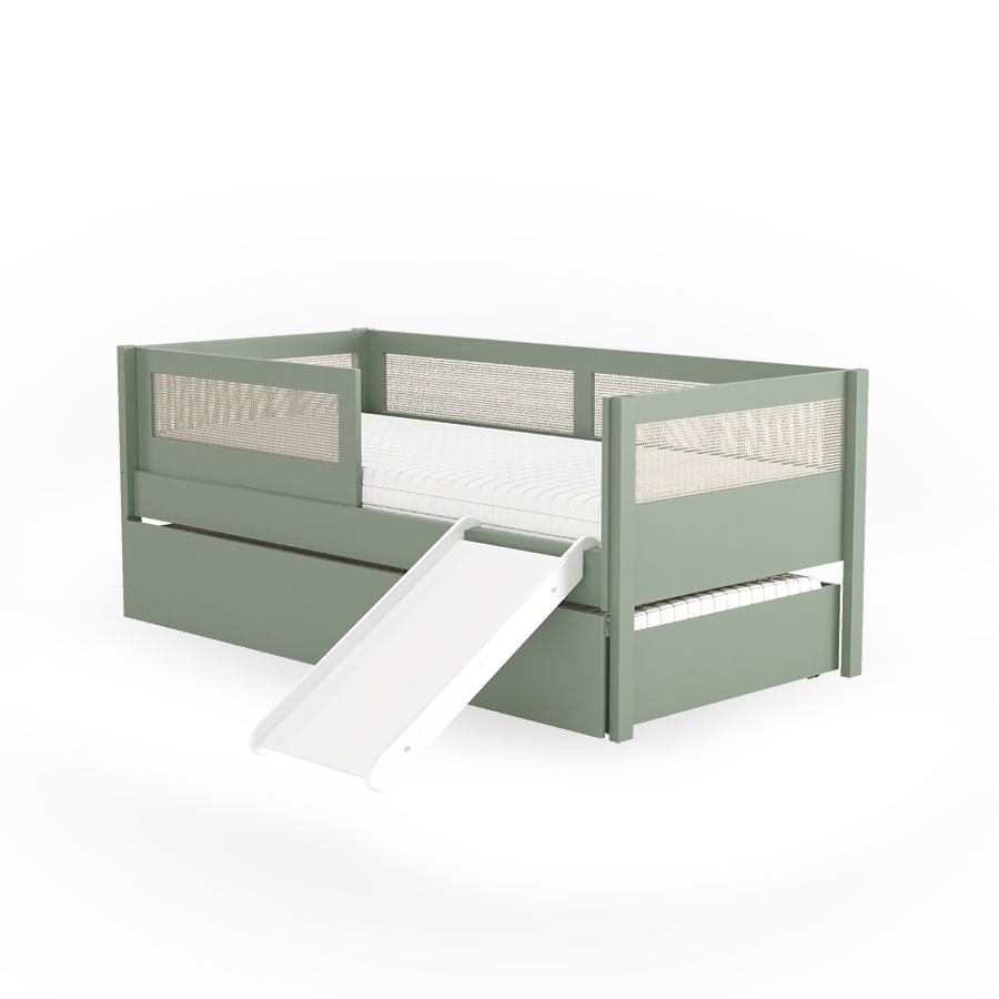 Combo Cama Sofá Haus Nature Com Palha 2 em 1 Com Cama Auxiliar e Escorregador - Verde Jardim