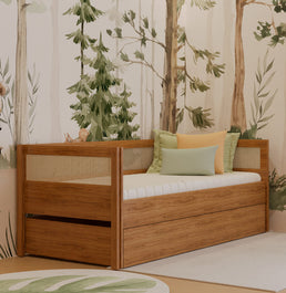 Combo Cama Sofá Haus Nature Com Palha 2 em 1 Com Auxiliar - Freijó