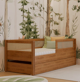 Combo Cama Sofá Haus Nature Com Palha 2 em 1 Com Auxiliar - Freijó