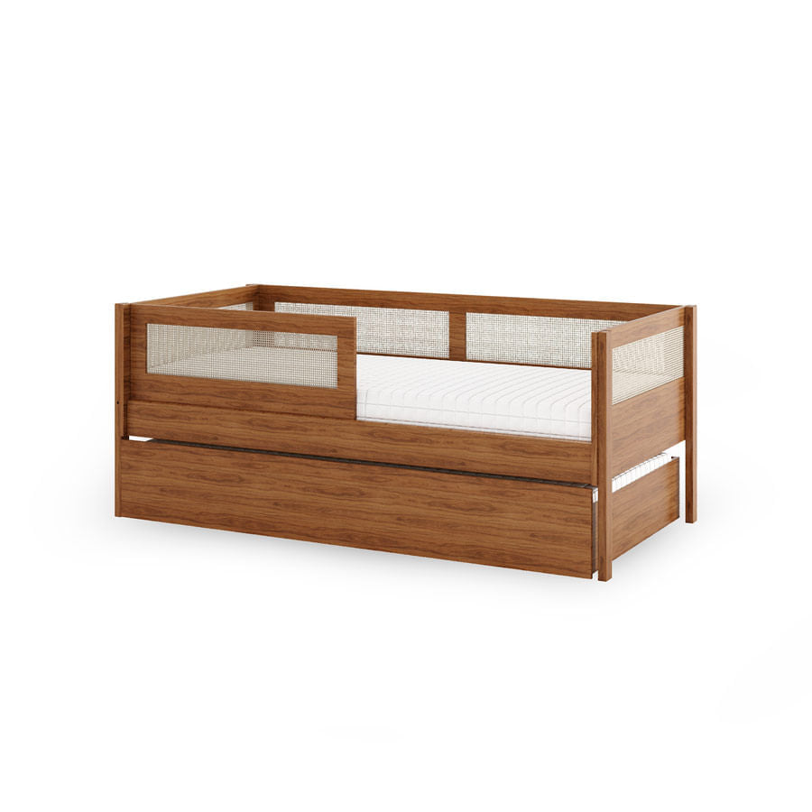 Combo Cama Sofá Haus Nature Com Palha 2 em 1 Com Auxiliar - Freijó