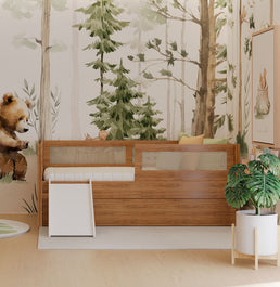 Combo Cama Sofá Haus Nature Com Palha 2 em 1 Com Cama Auxiliar e Escorregador - Freijó