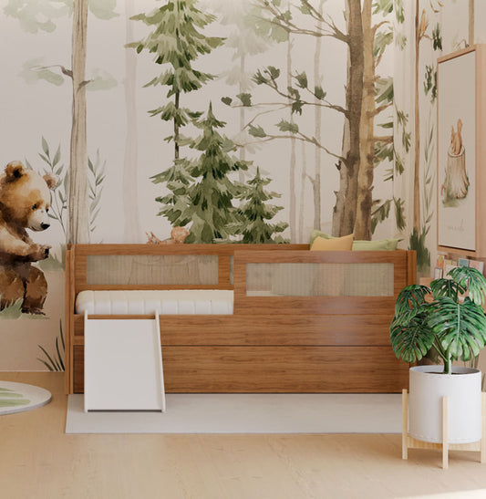 Combo Cama Sofá Haus Nature Com Palha 2 em 1 Com Cama Auxiliar e Escorregador - Freijó