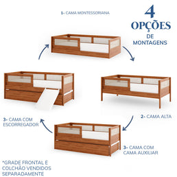 Combo Cama Sofá Haus Nature Com Palha 2 em 1 Com Cama Auxiliar e Escorregador - Freijó