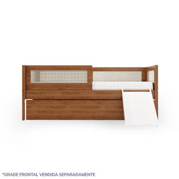 Combo Cama Sofá Haus Nature Com Palha 2 em 1 Com Cama Auxiliar e Escorregador - Freijó