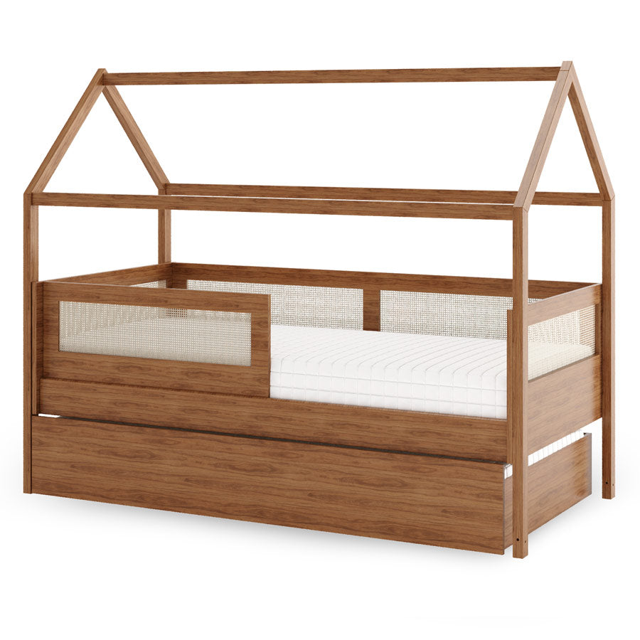 Combo Cama Sofá Haus Nature Casinha Com Palha 2 em 1 Com Cama Auxiliar - Freijó