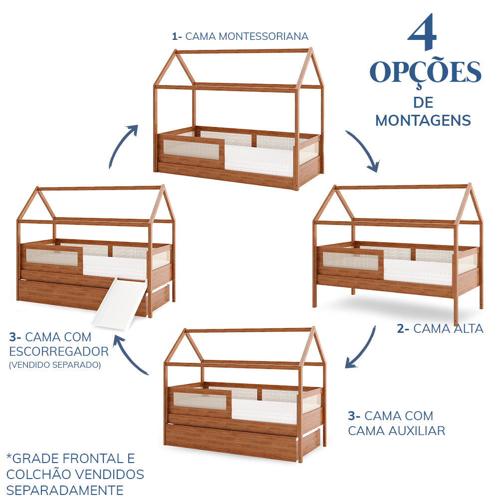 Combo Cama Sofá Haus Nature Casinha Com Palha 2 em 1 Com Cama Auxiliar - Freijó