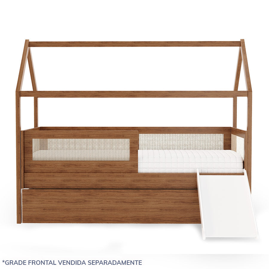 Combo Cama Sofá Haus Nature Casinha Com Palha 2 em 1 Com Cama Auxiliar e Escorregador - Freijó