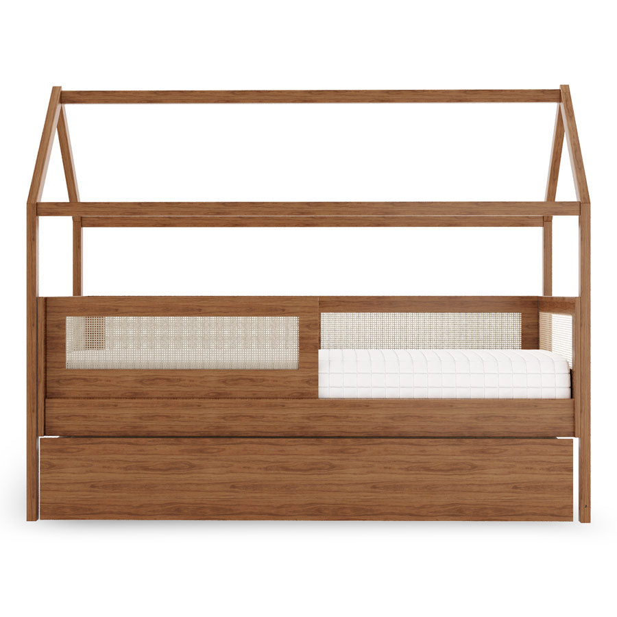 Combo Cama Sofá Haus Nature Casinha Com Palha 2 em 1 Com Cama Auxiliar e Escorregador - Freijó