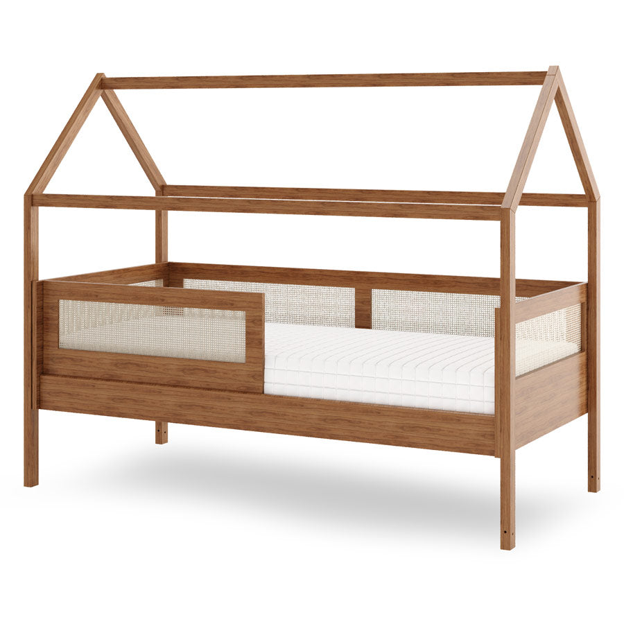 Combo Cama Sofá Haus Nature Casinha Com Palha 2 em 1 Com Cama Auxiliar e Escorregador - Freijó