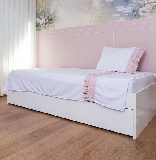 Lençol de Solteiro Flores e Borboletas 3 Peças - Rosa Nuvem