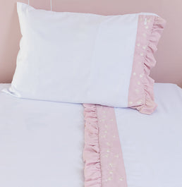 Lençol de Solteiro Flores e Borboletas 3 Peças - Rosa Nuvem