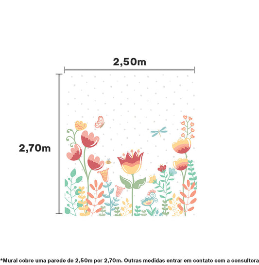Papel de Parede Adesivo Infantil Jardim da Lorena - Mural 2,50m x 2,70m - Bota Fora