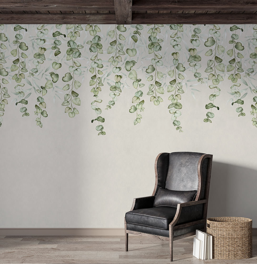 Papel de Parede Cola Infantil Jardim Suspenso Tropical Verde - Mural 4,0m x 3,0m - Bota Fora 