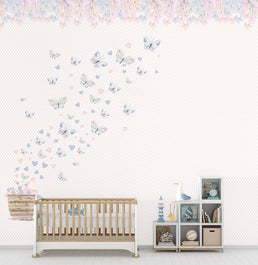 Papel de Parede Cola Infantil Borboleta Cinza Lado Esquerdo - Mural 3,50m x 2,70 - Bota Fora