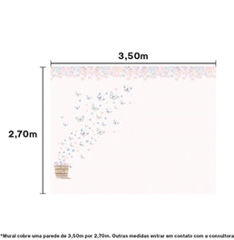 Papel de Parede Cola Infantil Borboleta Cinza Lado Esquerdo - Mural 3,50m x 2,70 - Bota Fora