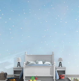 Papel de Parede Adesivo Infantil Constelação Aquarela Azul - Mural 4,0m x 2,70m - Bota Fora