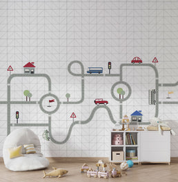 Papel de Parede Infantil Adesivo Pista - Mural 3,0m x 3,0m - Bota Fora