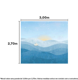 Papel de Parede Cola Infantil Barquinho de Papel Azul - Mural 3,0m x 2,70m - Bota Fora