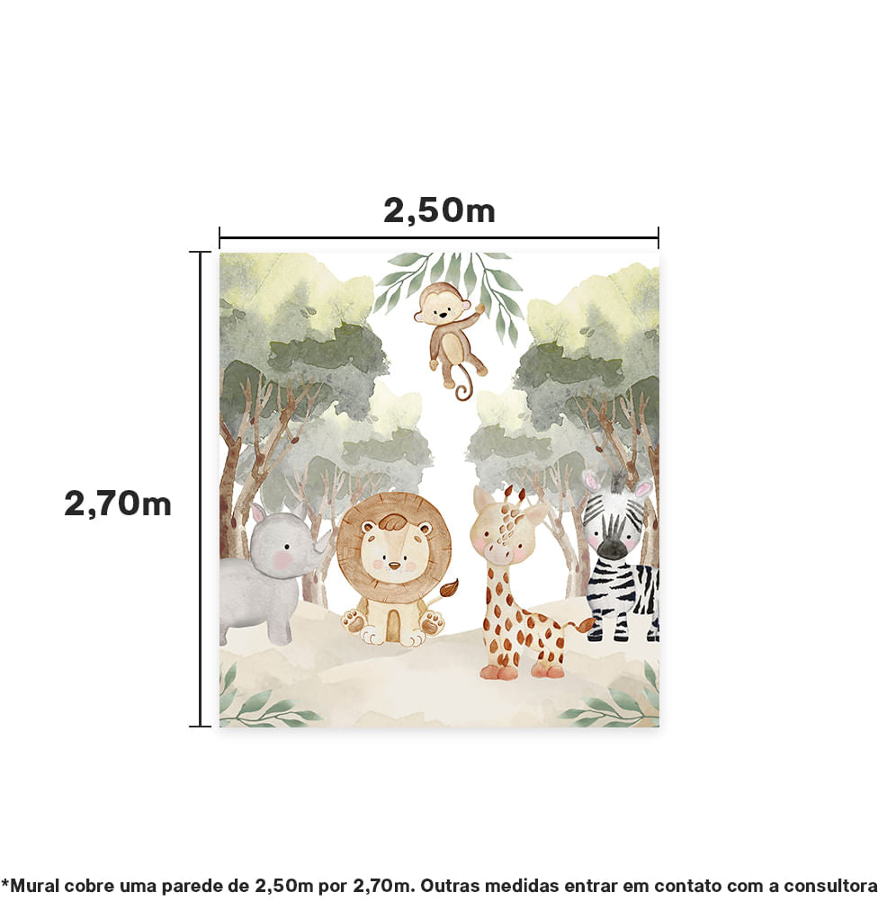 Papel de Parede Cola Infantil Selva dos Bichos - Mural 2,50m x 2,70m - Bota Fora 