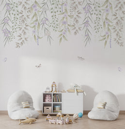 Papel de Parede Adesivo Infantil Jardim Suspenso Outono Lilás - Mural 3,0m x 2,70m - Bota Fora