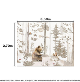 Papel de Parede Adesivo Infantil Urso na Floresta Bege 3,50m x 2,70m - Bota Fora 
