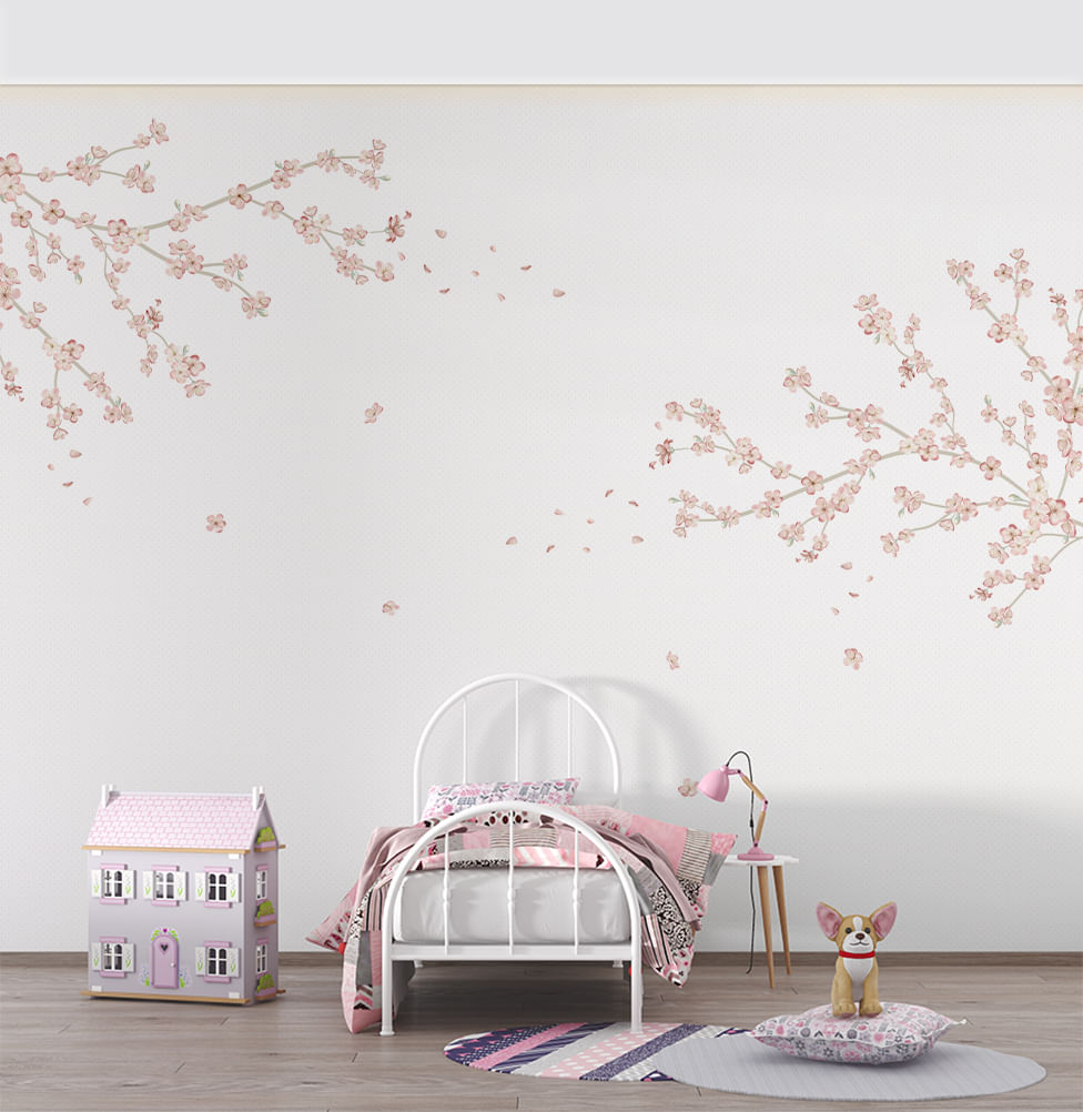 Papel de Parede Adesivo Infantil Floral Galhos Cerejeiras - Mural 4,0m x 2,70m - Bota Fora 