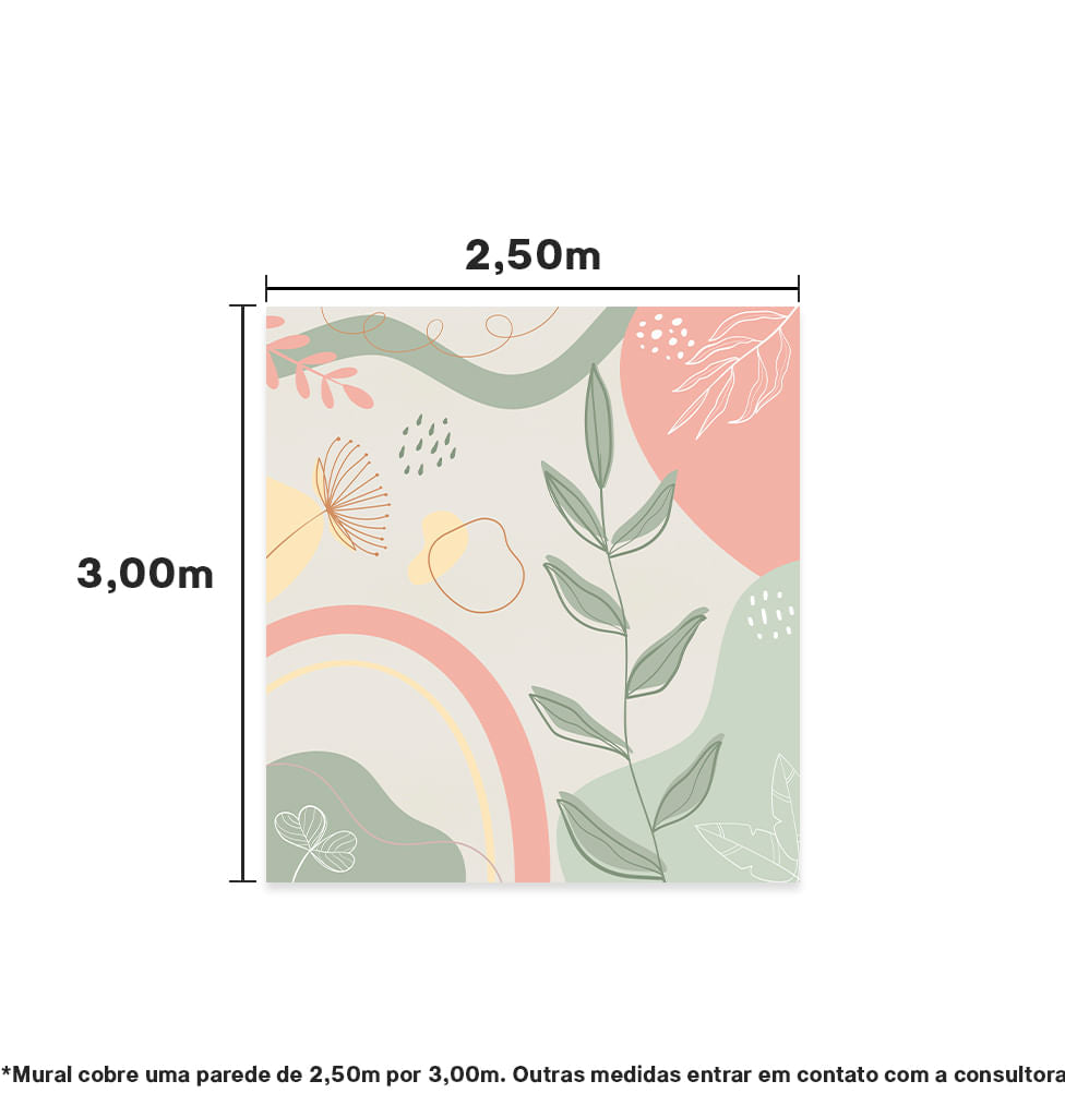 Papel de Parede Adesivo Infantil Abstrato Folhas Tons Terrosos - Mural 2,50m x 3,0m - Bota Fora 