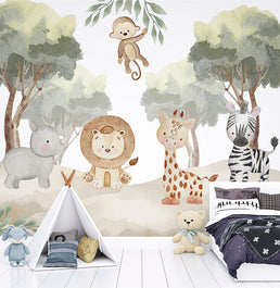 Papel de Parede Cola Infantil Selva dos Bichos - Mural 4,0m x 3,0m - Bota Fora 