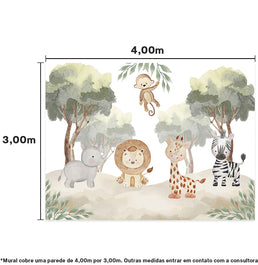 Papel de Parede Cola Infantil Selva dos Bichos - Mural 4,0m x 3,0m - Bota Fora 