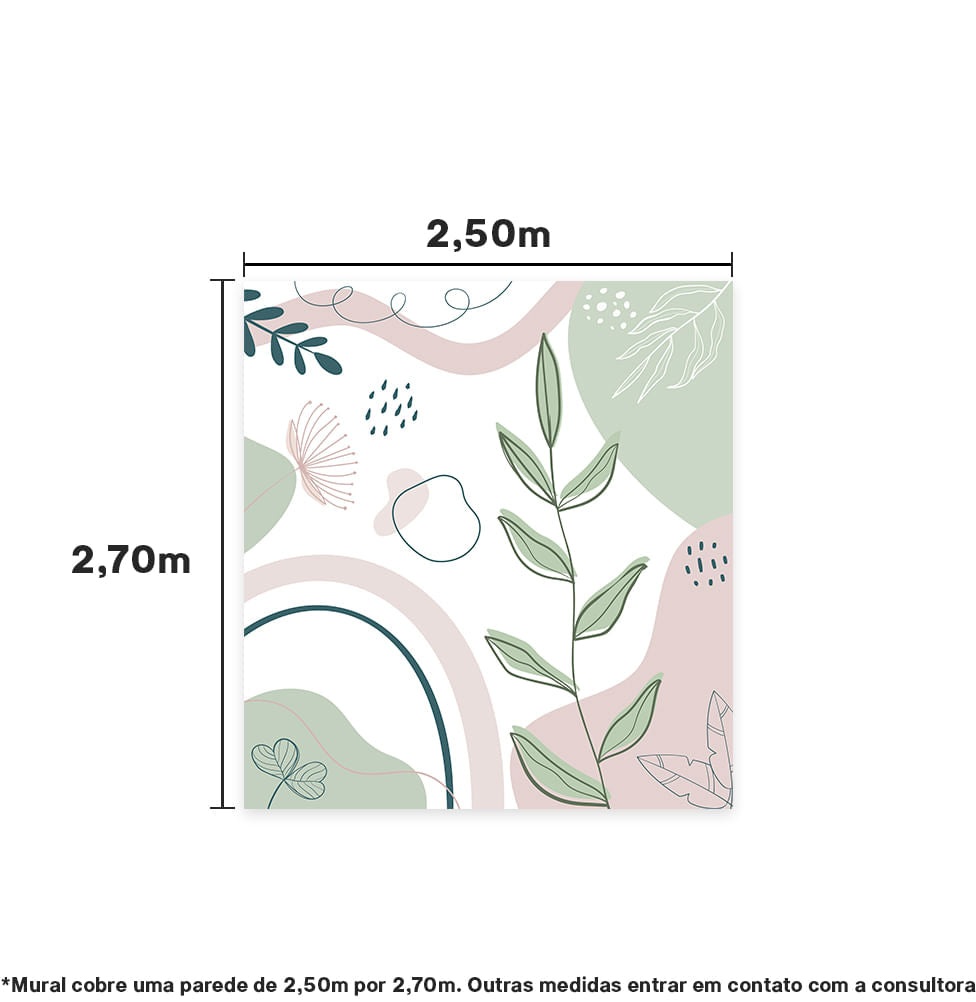 Papel de Parede Adesivo Infantil Abstrato Folha Rosa - Mural 2,50m X 2,70m - Bota Fora