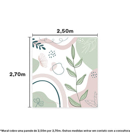 Papel de Parede Adesivo Infantil Abstrato Folha Rosa - Mural 2,50m X 2,70m - Bota Fora