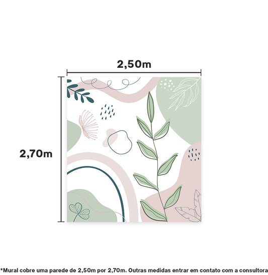 Papel de Parede Adesivo Infantil Abstrato Folha Rosa - Mural 2,50m X 2,70m - Bota Fora