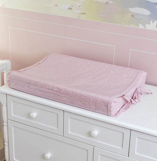 Trocador Bordado Flores e Borboletas - Rosa Nuvem