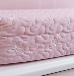 Trocador Bordado Flores e Borboletas - Rosa Nuvem