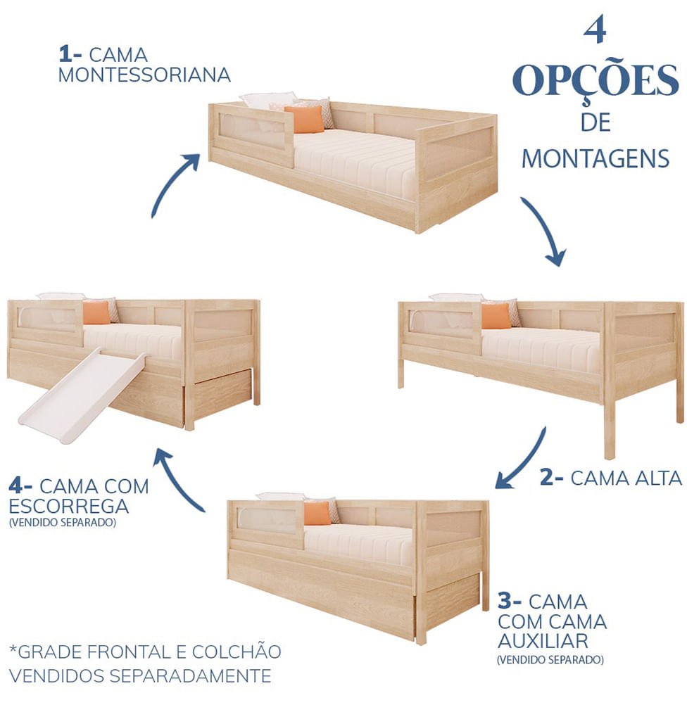 Cama Sofá Haus Nature Com Palha 2 em 1 Montessoriana - Carvalho