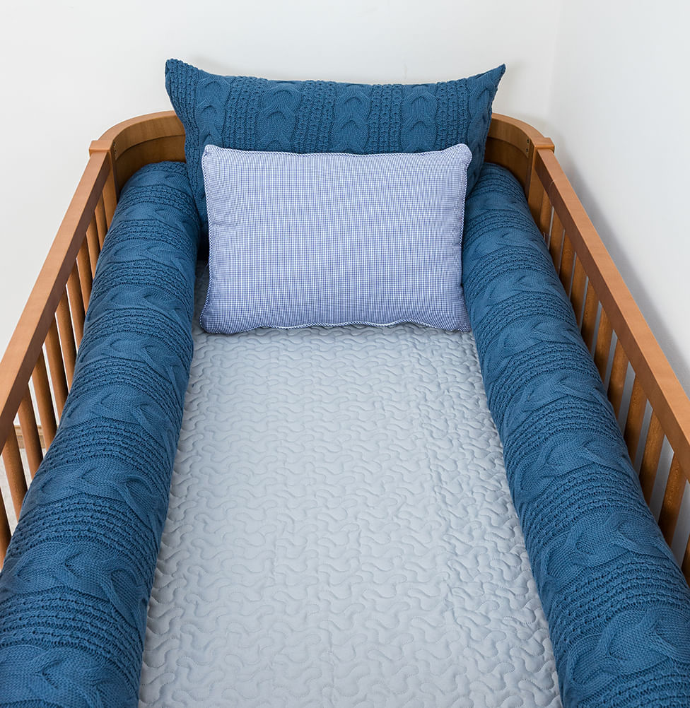 Kit Berço 5 Peças Dalia/Infinity e Xadrez - Azul Jeans