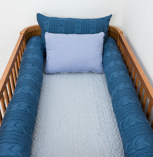 Kit Berço 5 Peças Dalia/Infinity e Xadrez - Azul Jeans