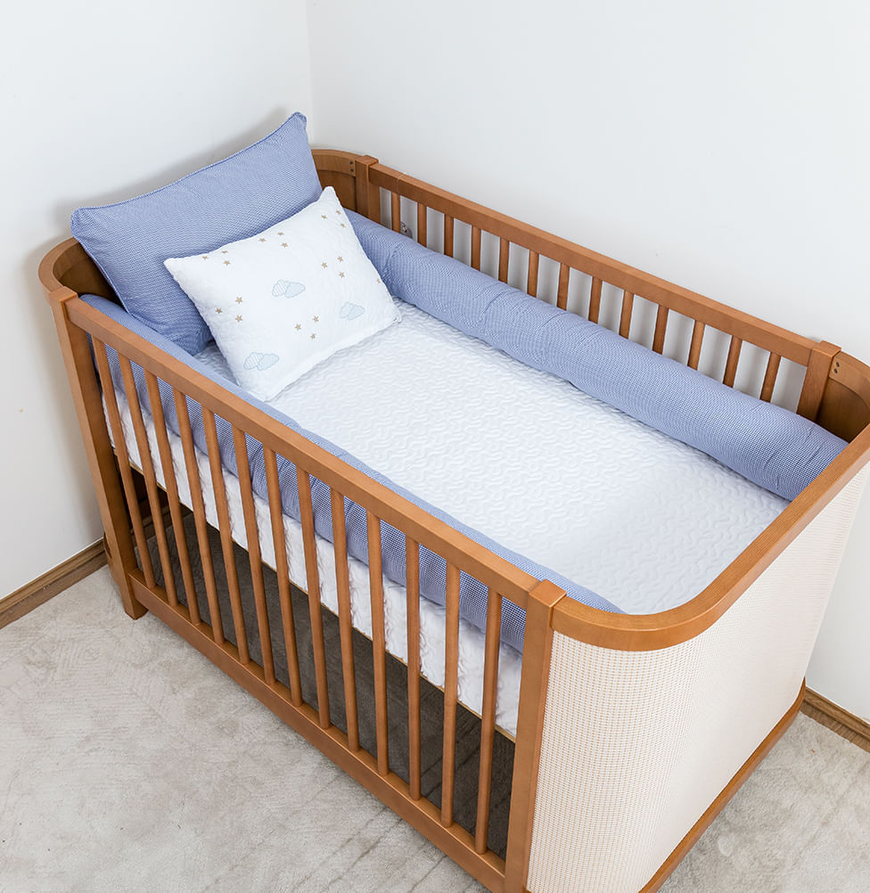Kit Berço 5 Peças Xadrez Infinity com Bordado Nuvem - Azul 