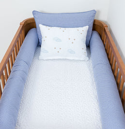 Kit Berço 5 Peças Xadrez Infinity com Bordado Nuvem - Azul 