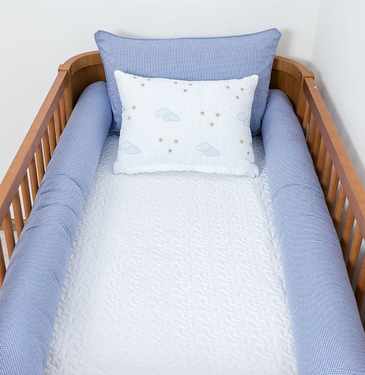 Kit Berço 5 Peças Xadrez Infinity com Bordado Nuvem - Azul 