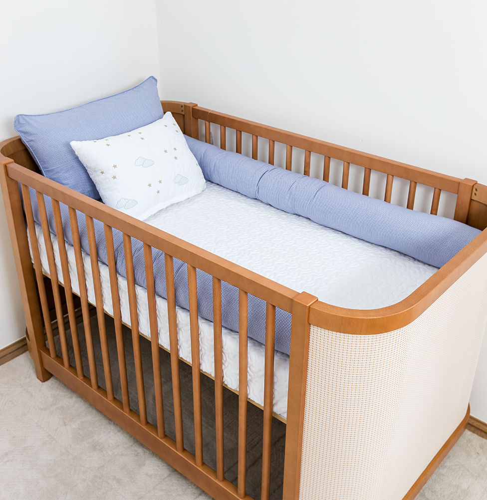 Kit Berço 5 Peças Xadrez Infinity com Bordado Nuvem - Azul 