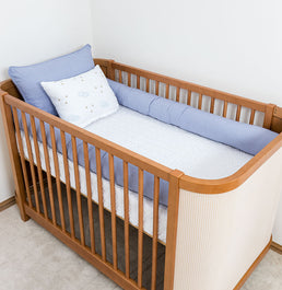 Kit Berço 5 Peças Xadrez Infinity com Bordado Nuvem - Azul 